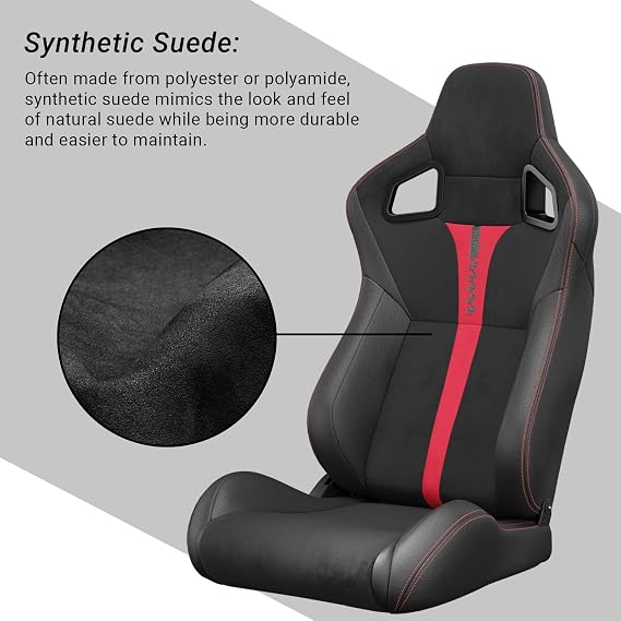 1 Pair Universal Bucket Racing Seats, PVC Leather & Suede Bucket Seats with Adjustor Slider, Reclinable Car Seats for Driver and Passenger Side