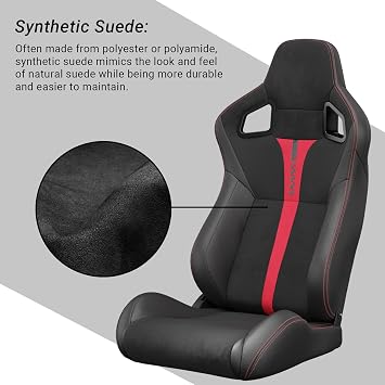 1 Pair Universal Bucket Racing Seats, PVC Leather & Suede Bucket Seats with Adjustor Slider, Reclinable Car Seats for Driver and Passenger Side