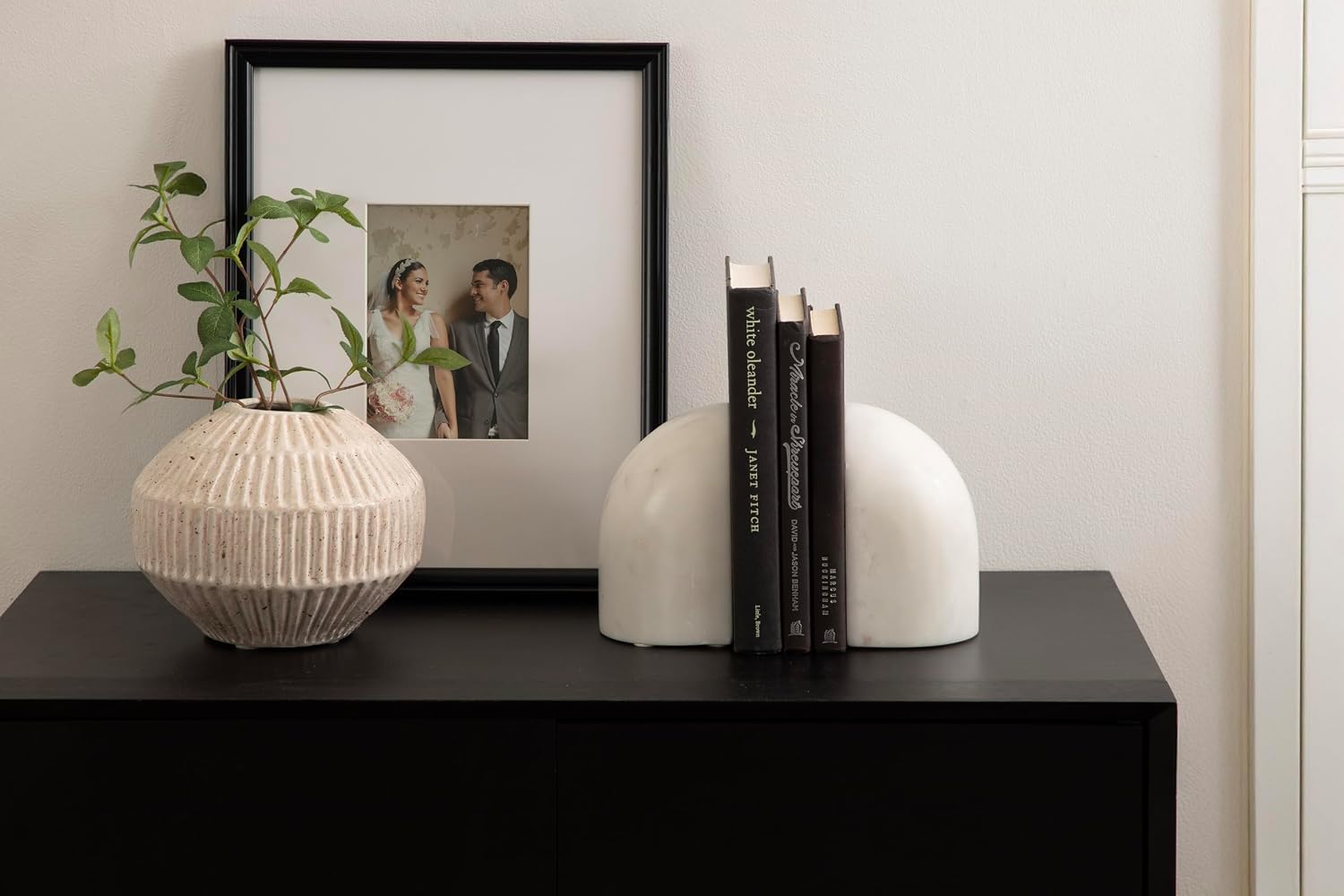 Kate and Laurel Brookhart Modern Two-Piece Marble Bookends for Bookshelf Decor, Set of 2, 4 x 4 x 6, White Marble, Decorative Stone Bookend Set for Use as Wall Shelf Filler or Entryway Table Decor