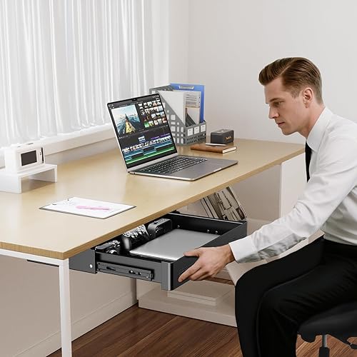 Miniatura 2 de PUTORSEN Cajón de almacenamiento debajo del escritorio de 15.7 pulgadas de ancho, organizador deslizante suave para escritorio de pie y oficina en
