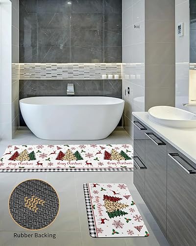 Miniatura 5 de Tapete de baño de árbol de Navidad a cuadros para bañera, antideslizante, de secado rápido y absorbente, tierra de diatomeas, fregadero de ducha,