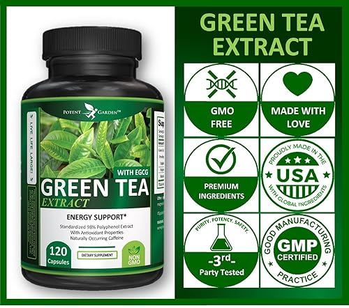 Miniatura 8 de Potent Garden Extracto de té verde con energía natural EGCG, enfoque mental, apoyo inmunológico, fórmula antioxidante y saludable para el corazón,
