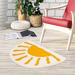 Boho Half Round Sun Bath Mat, Soft Non Slip Bathroom Rug 29"x17" | Microfiber, Absorbent, Machine Washable, TPR Backing Cute Fun Yellow Sun Bath Mats for Shower, Bathroom, Boho Bathroom Décor