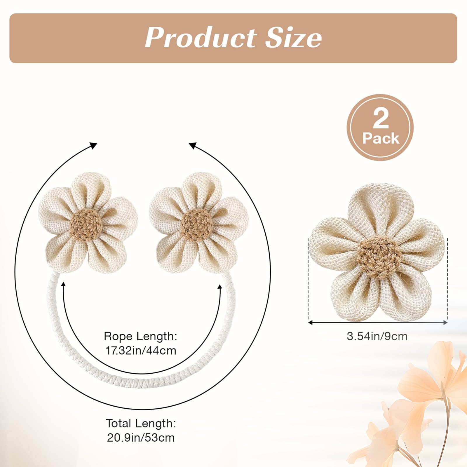 Embrasses de Rideaux Fabriqués à la Main Fleurs Bohème Beige No Drill pour Décoration Maison Bureau