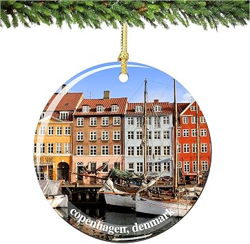 Copenhagen Denmark Christmas Ornament, Porcelain 2.75" Double Sided Christmas Ornaments