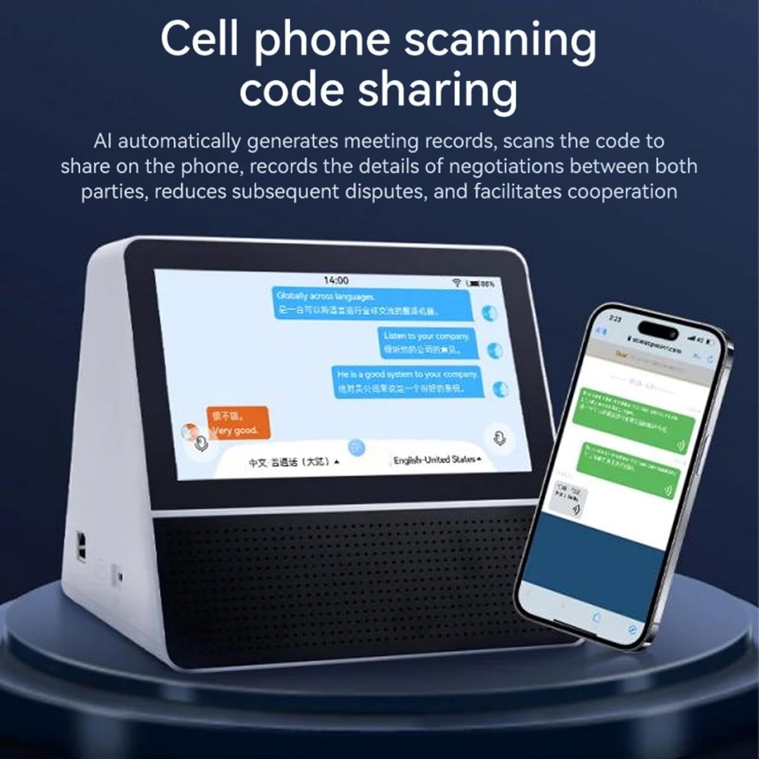 Language Translator Device with 7 Inch Dual Touchscreen, 2 Way Voice Portable Translator Device with 121 Languages, Wired Desk Translation Device with Pickup Remote for Business