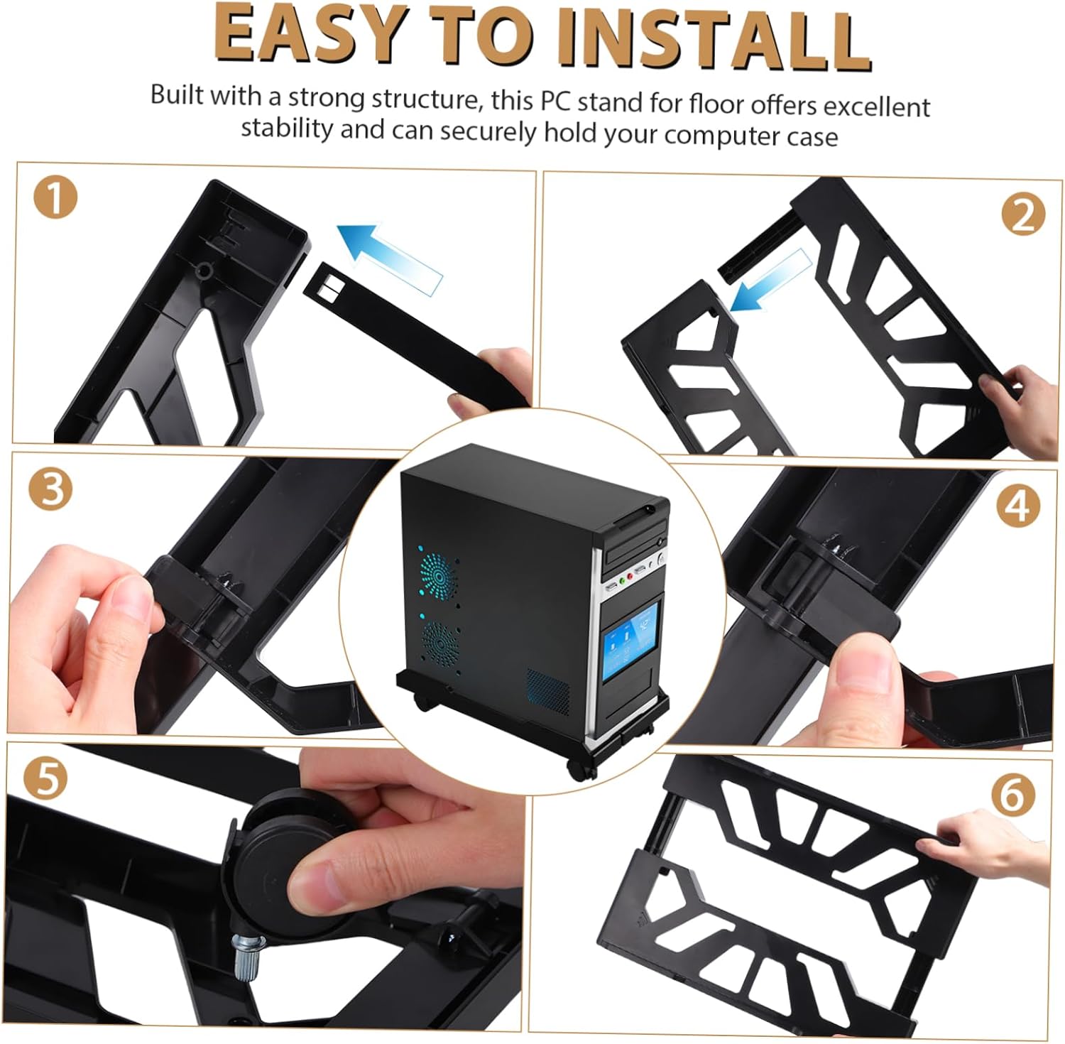 Portable Pc Tower Stand Casters Laptop Cart Wheels Office Desk Accessories Mobile Laptop Standing Desk