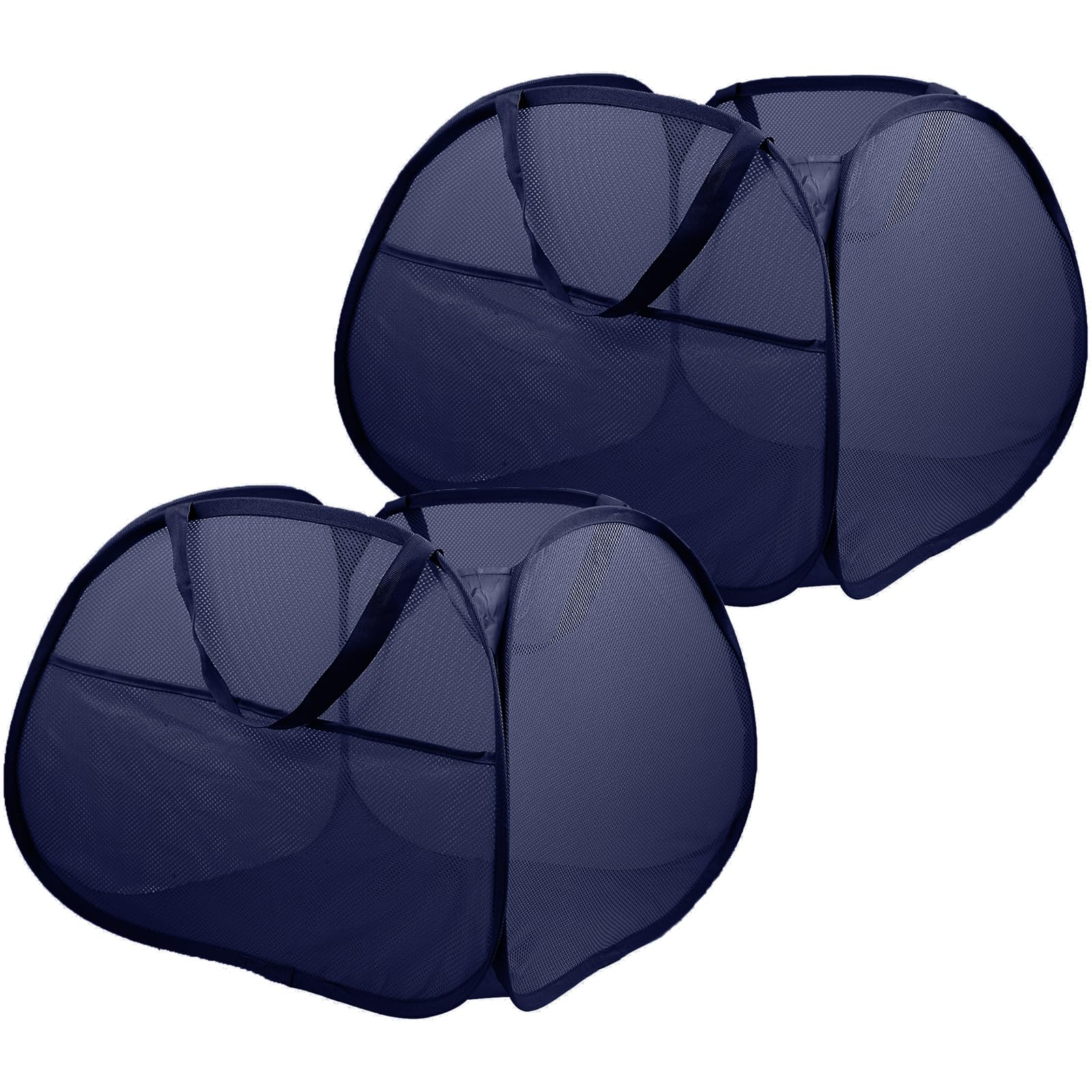 2 Pack Collapsible Foldable Laundry Baskets, 90L Large Durable Mesh Pop Up Hampers for Bedroom, Bathroom, Dorm, Laundry Room, Travel - Navy