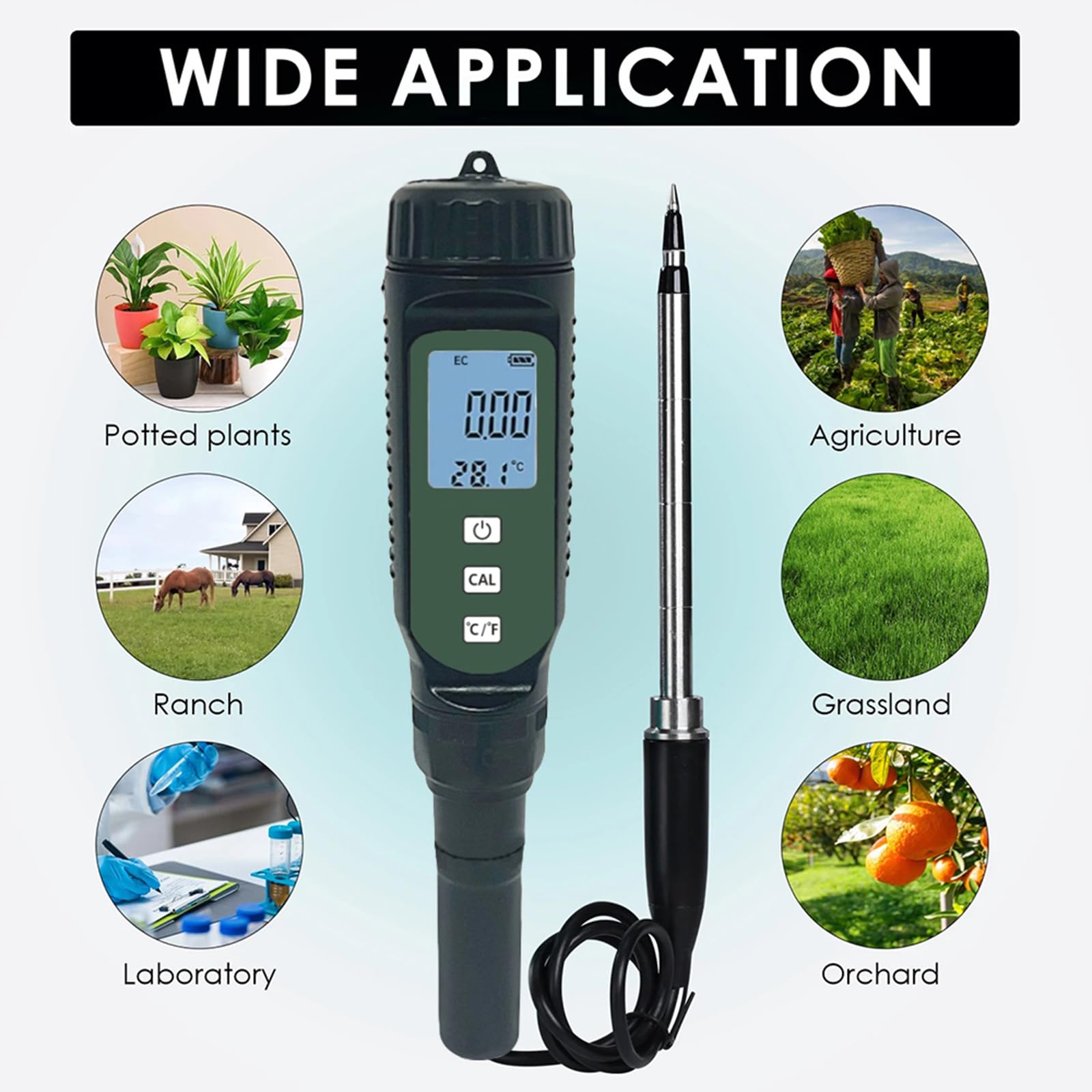 ABS Conductividad del suelo Detector de conductividad del suelo Herramienta ligera para mediciones precisas de invernadero agrícola jardín