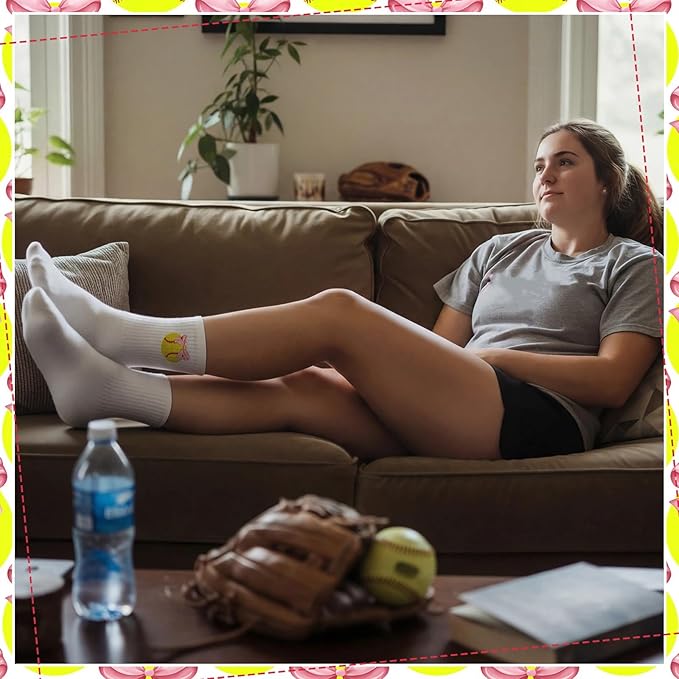Paquete de 12 pares de medias de béisbol con lazo rosa para mujer miniatura 3