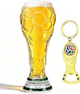 Jarra de cerveza de fútbol, ​​vasos de 0.5 litros, vaso de cerveza con forma de trofeo y llavero abridor, jarra de cerveza del Mundial 2026, vaso de cristal con forma de trofeo para cerveza