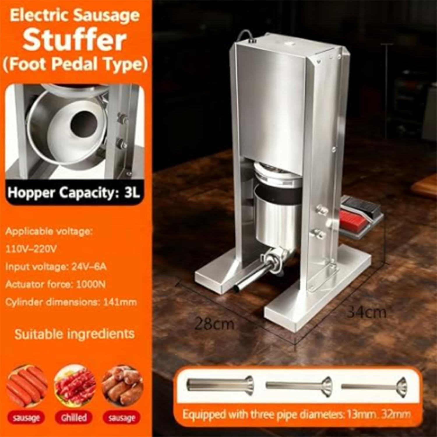 Sausage Stuffing Machine, Stainless Steel Sausage Stuffer, Sausage Machine with Double Foot Pedals, for Efficient Processing.