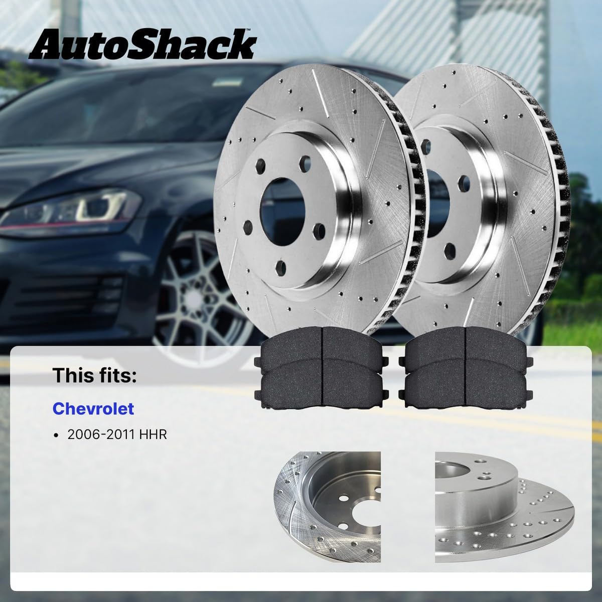 AutoShack Rear Drilled & Slotted Brake Rotors – 2-PC Set, Silver