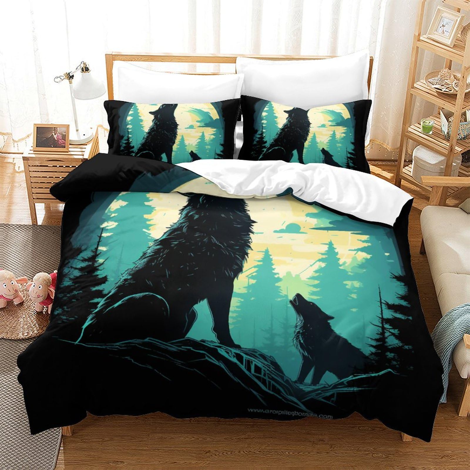 GXYUAOIEF Wolf 3D Printed Duvet Cover Set 3 Pieces Bedroom Bed Bedding Set Soft Microfiber with Zipper Closure，Pillowcases for Teens And Adults King（220x240cm）