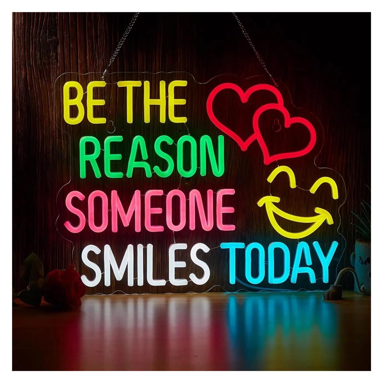 XENITE Hanging Art Neon Signs Be The Reason Someone Smiles Today Neon Sign USB Motivational LED Light Dimmable for Classroom Office Bar Bedroom Wall Decor 15inx11.4in