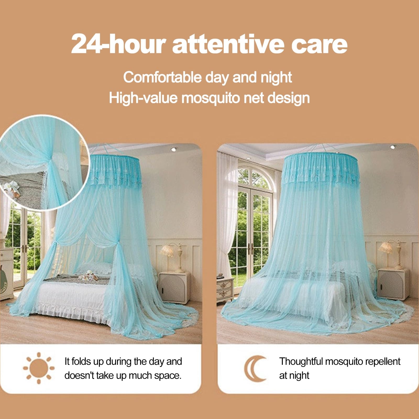 SARKEY Prinzessinnen Betthimmel,Atmungsaktives Mesh Zelt Bett Vorhang,Runde Kuppelspitze,Feines Durchsichtiges Netz,Erwachsene,Hochzeit,Schlafzimmer Dekoration(Light Blue)