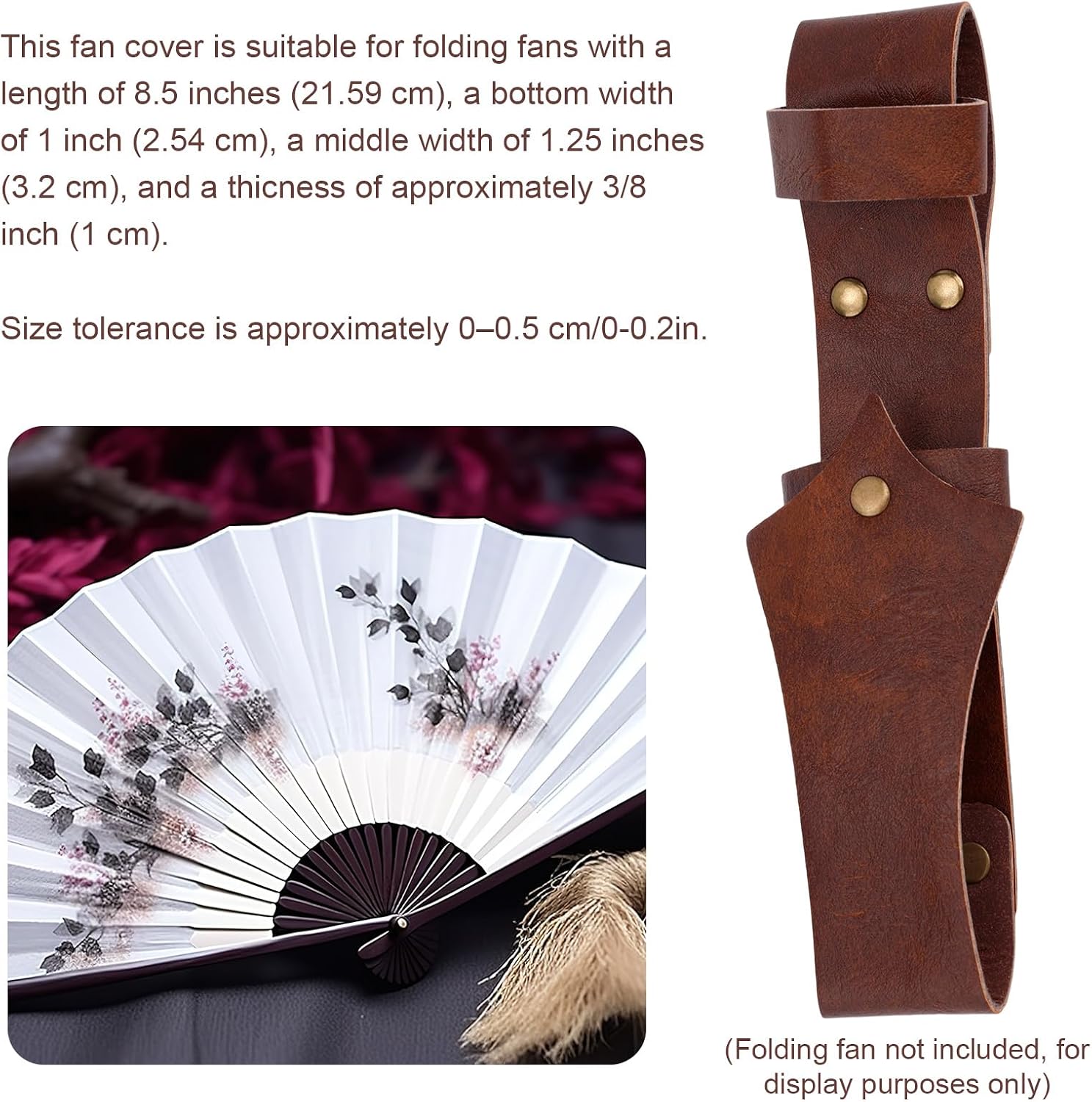 NQEUEPN Fan Holster Belt Clip, PU Leather Fan Cover Belt Clip for 21.59cm/8.5in Folding Hand Fans Rave & Festival Waist Holster for Concerts EDM Clubs Renaissance Fairs