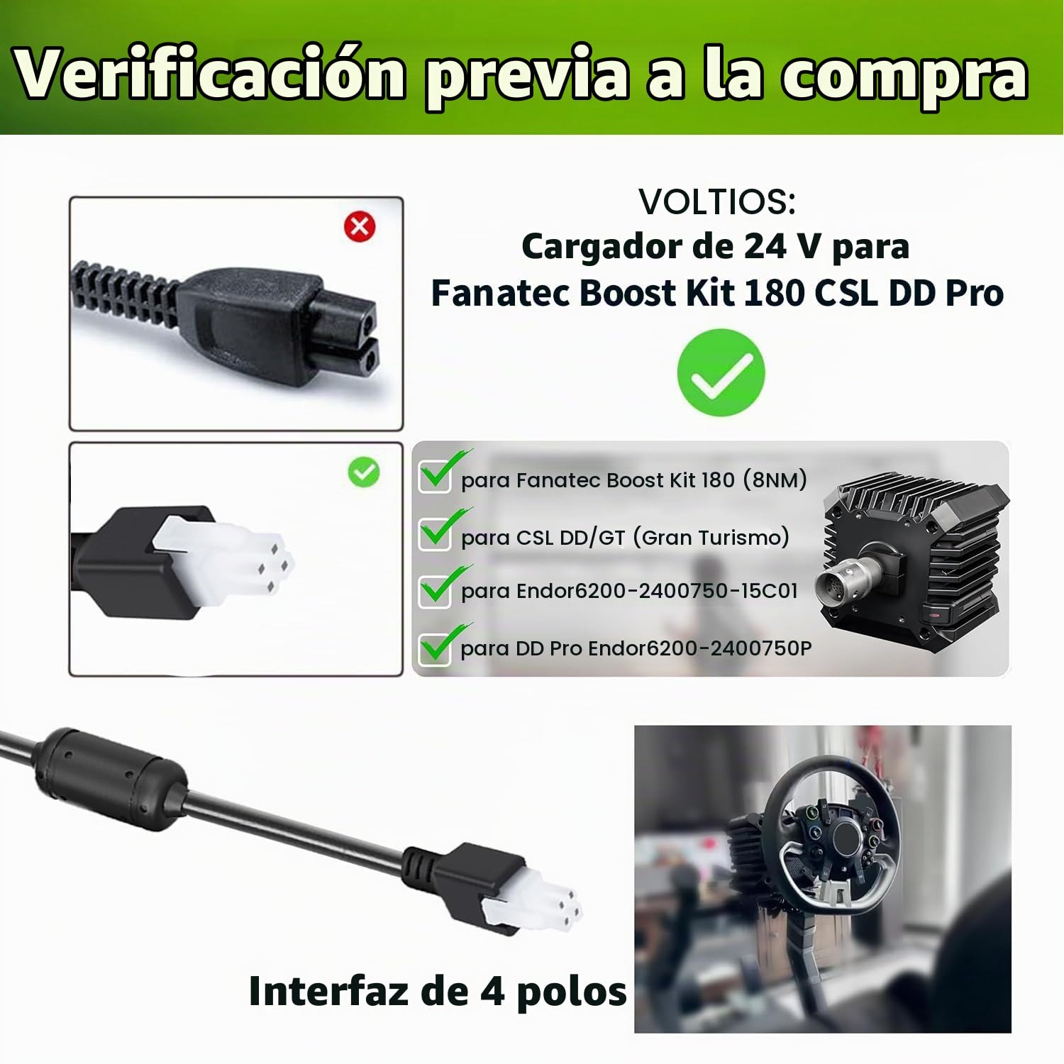 Lonnky Alimentatore 180W AC/DC Compatibile con Boost Kit 180 (8Nm) CSL DD e Gran Turismo DD Pro Endor6200-2400750p Endor6200-207050 Tensione Globale 100V-240V