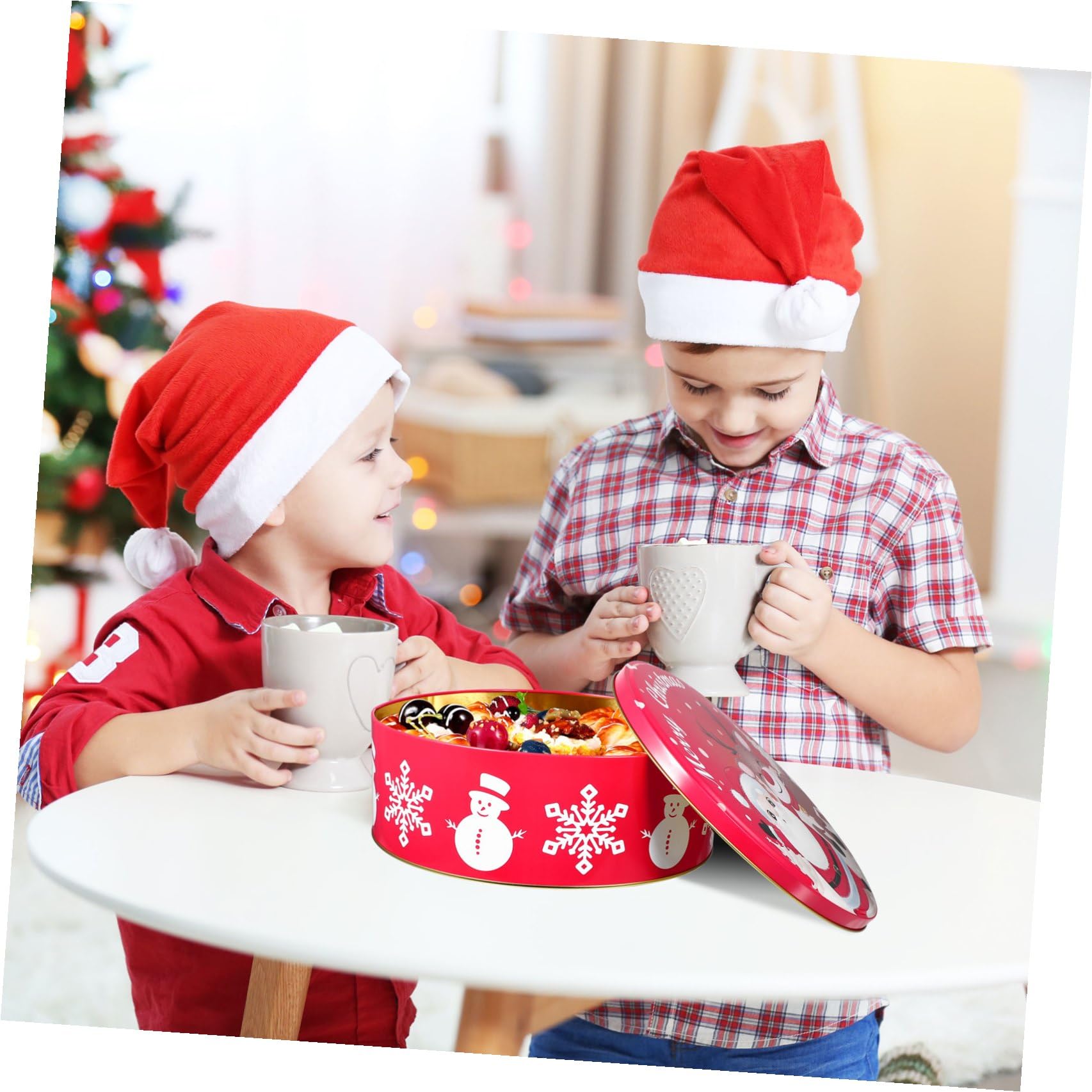 HANABASS Boîte à Biscuits de Noël Ronde avec Couvercle – Conservation Hermétique pour Bonbons, Friandises Et Cadeaux Faits Maison | Articles Et Décorations de Fête Noël 25,0 x 25,0 x 10,0 cm