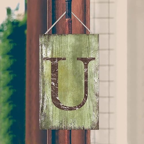Vista 182 de Letrero colgante de madera con letra J, letrero de madera para decoración del hogar, 26 letras del alfabeto de metal, placa de madera, decoración
