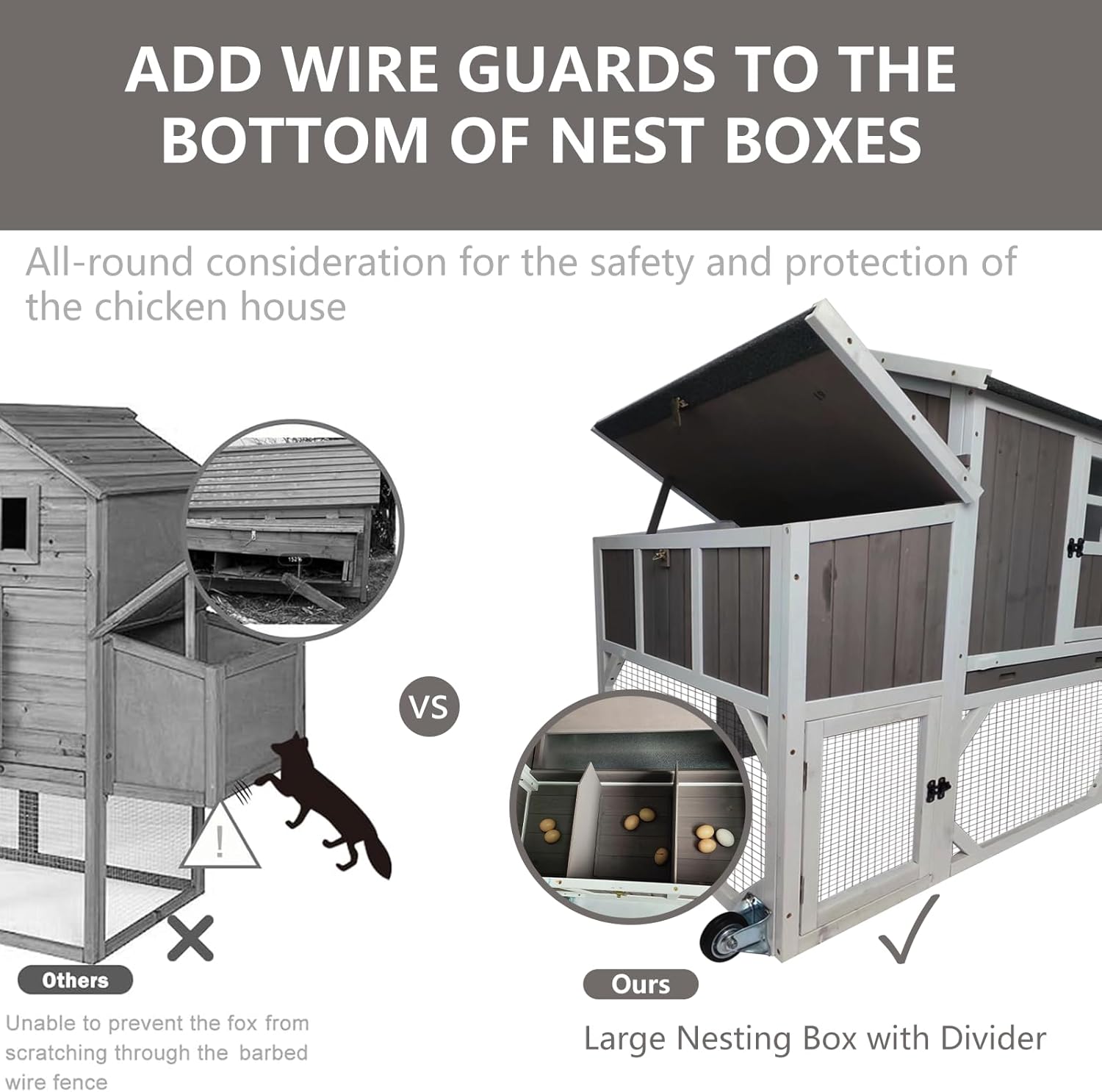 Chicken Coop Mobile Wooden Hen House with Nesting Box,191" L Outdoor Chicken House with Wheels and Removable Tray,Fir Wood Chicken Tractor with 6 Ventilation Door and Ramp-Grey(2 Sets)