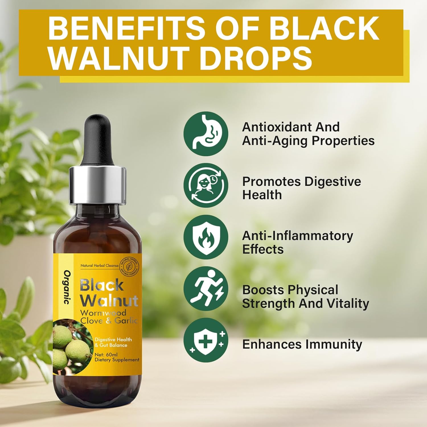 Black Walnut Wormwood Clove Tincture, Herbal Digestive Support, Alcohol-Free Herbal Extract, 2 Fl Oz - Image 5