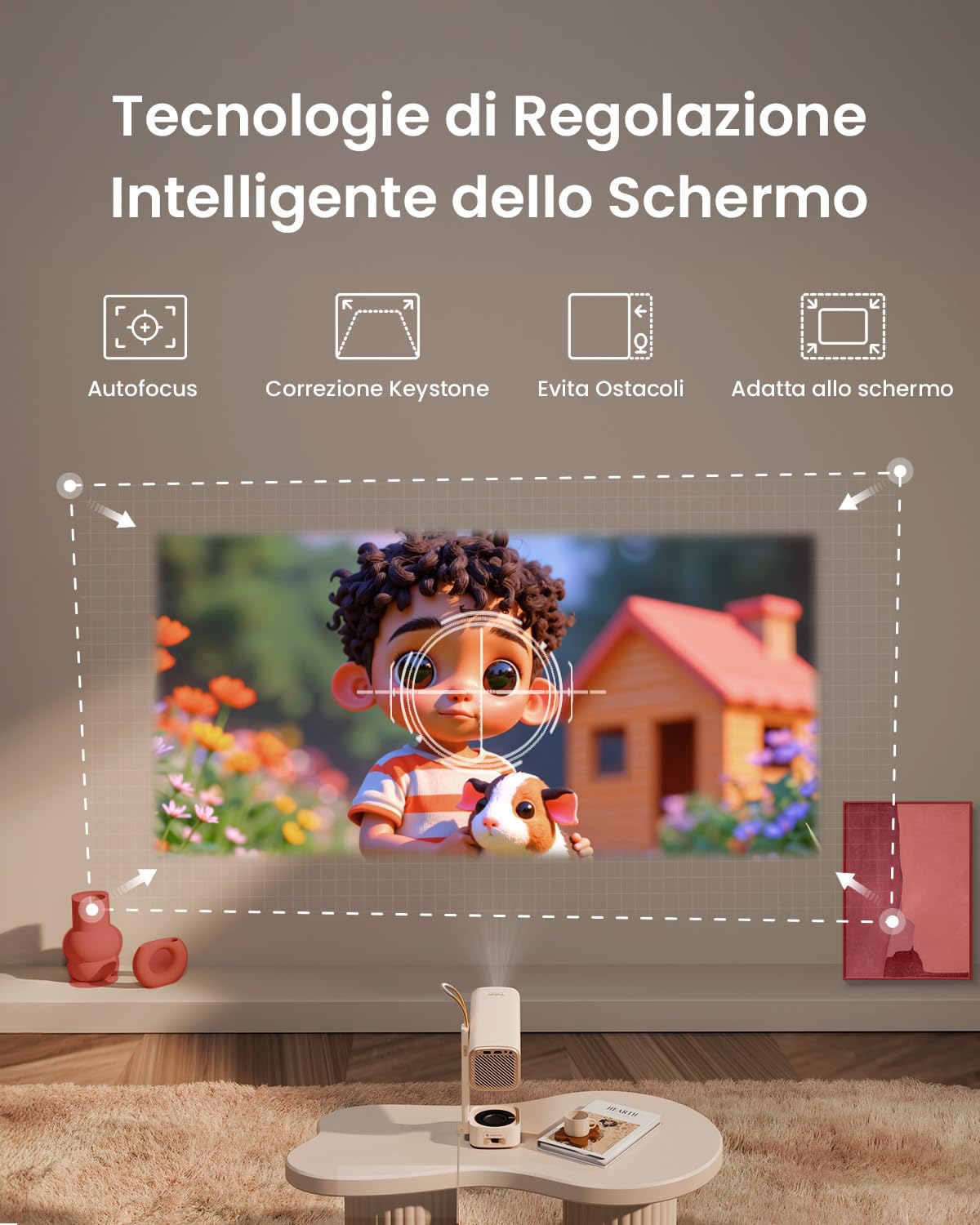 Yaber T1 Pro Proiettore【Turbo Sonic Bass & HDR10】Videoproiettore Native 1080P, Proiettore Portatile Ruotabile 180°, Auto Focus|Keystone|Bluetooth 5.4|WiFi 6, Dolby Audio Home Cinema Proiettori