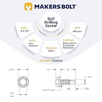 Vista 2 de #8 x 1/2 pulg. Tornillos autoperforantes exteriores negros, cabezal de arandela hexagonal (100 piezas) por Makers Bolt