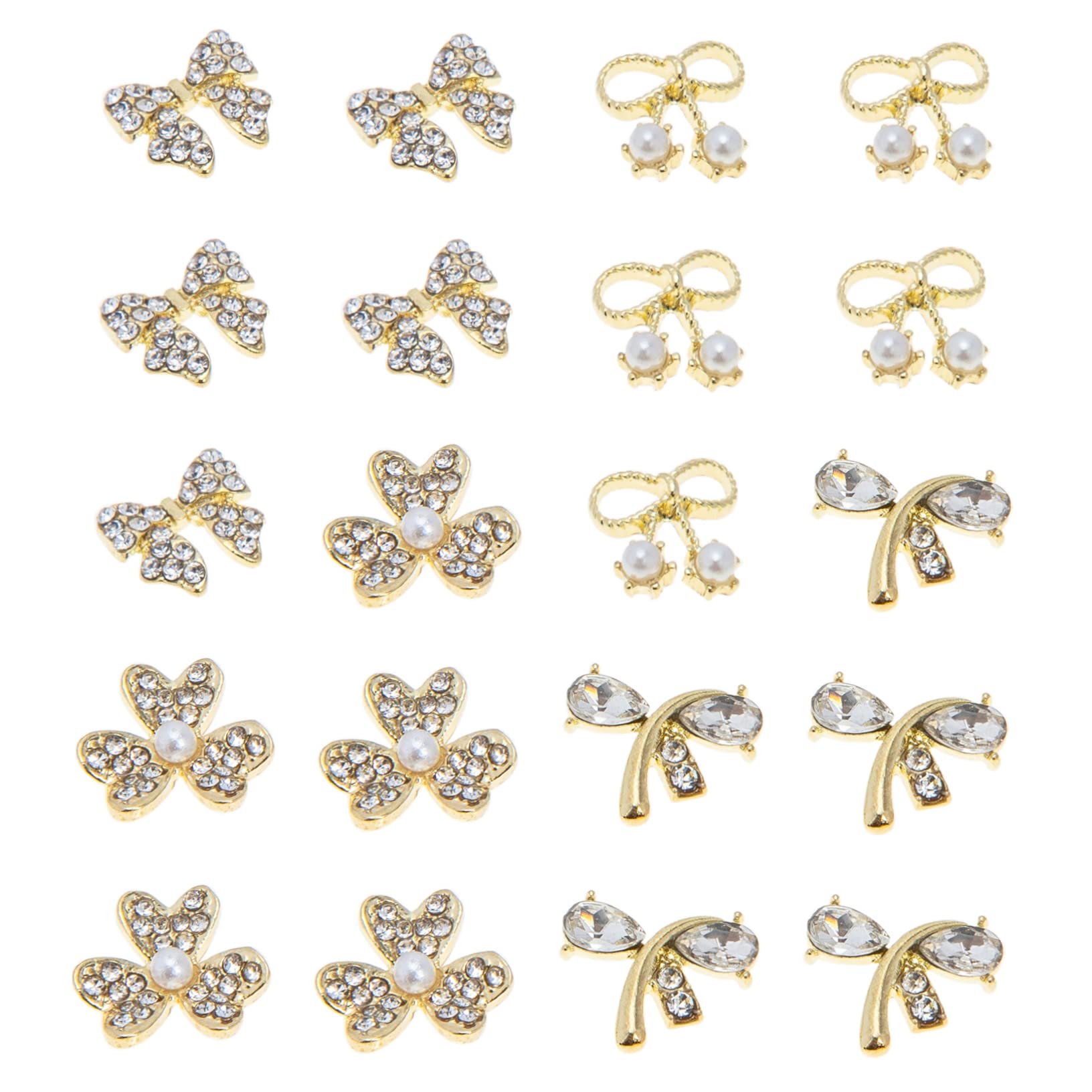 Mikinona 20Pcs Rhinestone Pearl Bow Nail Charms Nail Decorations for Elegant Manicure Stylish Nail Art Accessories for Themed Parties Birthdays and Special Occasions