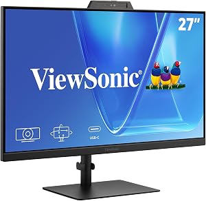 Moniteur ViewSonic VG2741V 27 po 1080p, écran IPS avec Windows Hello, microphone intégré et webcam IR 5MP pour des vidéoconférences fluides, ergonomie avancée, entrées USB-C, HDMI et DisplayPort