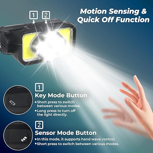 Miniatura 3 de Linterna de faro delantero, 1500 lúmenes, linterna LED brillante recargable con luz blanca y roja, lámpara frontal con sensor de movimiento,
