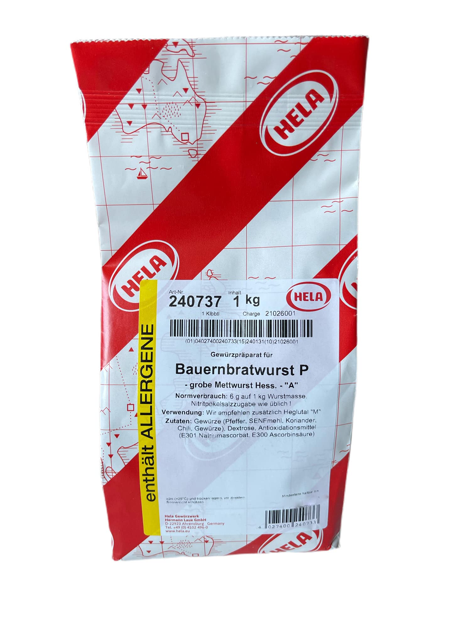 Hela Bauernbratwurst "P" Gewürzpräparat für Rohwurst - 1 Kg