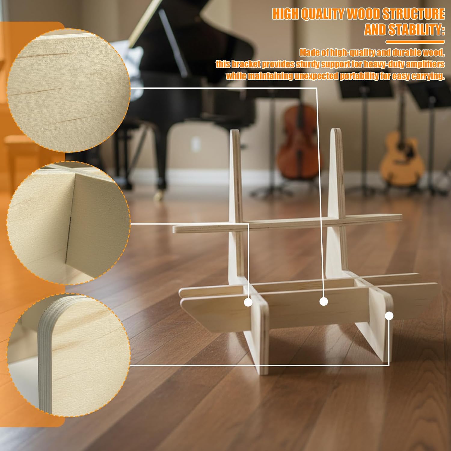 Guitar Amp Stand for Enhanced Tone & Monitoring, 12 inch Wood Portable Stage Floor Monitor Holder for Electric Guitar Bass Amps, Reduces Resonance & Improves Sound Projection