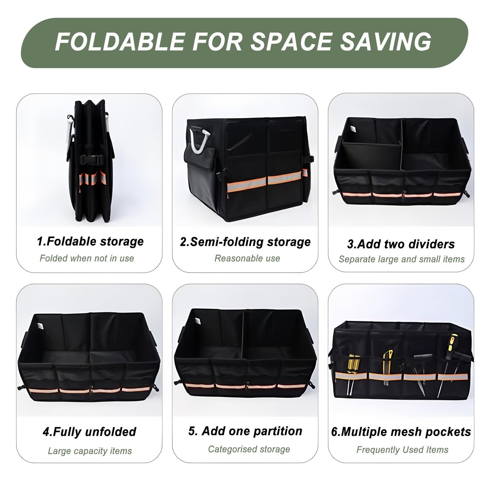 Accesorios para el hogar, Organizador de Maletero Impermeable, Grande, Plegable, Base Antideslizante, para Coche, Negro (L: 60/90 cm)