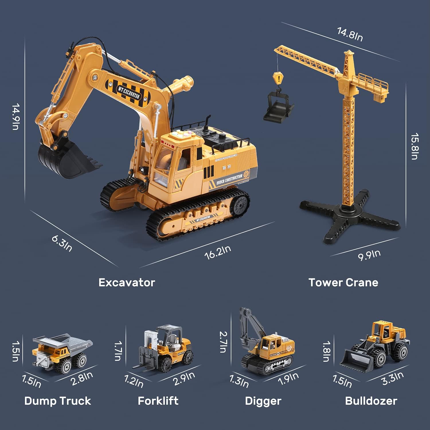 CUTE STONE Kids Construction Toys Set, Big Toy Excavator and Crane with Engineering Vehicle Playsets, Mini Forklift, Dump Truck, Digger, Bulldozer, Gift for Toddler Boy Girl Age 2 3 4 5 6 7 Year Old : Toys & Games