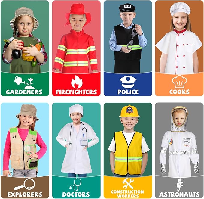 8 Disfraces Infantiles Pretend Play Chef Policía Bombero Doctor Astronauta miniatura 2
