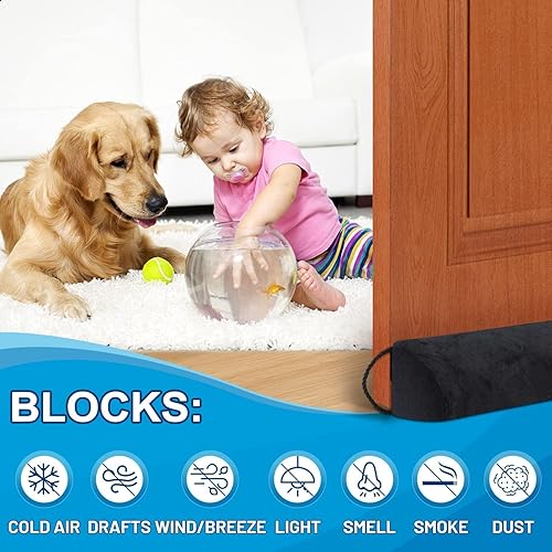 Miniatura 8 de HomeProtect Tope para debajo de la puerta, triángulo de 32 pulgadas, tapones de aire frío para debajo de la puerta, bloqueador de ruido negro