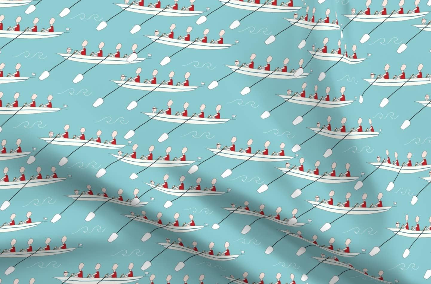 Spoonflower Fabric - Rowing Water Oars Boat Sport Printed on Upholstery Velvet Fabric Fat Quarter - Upholstery Home Decor Bottomweight Apparel