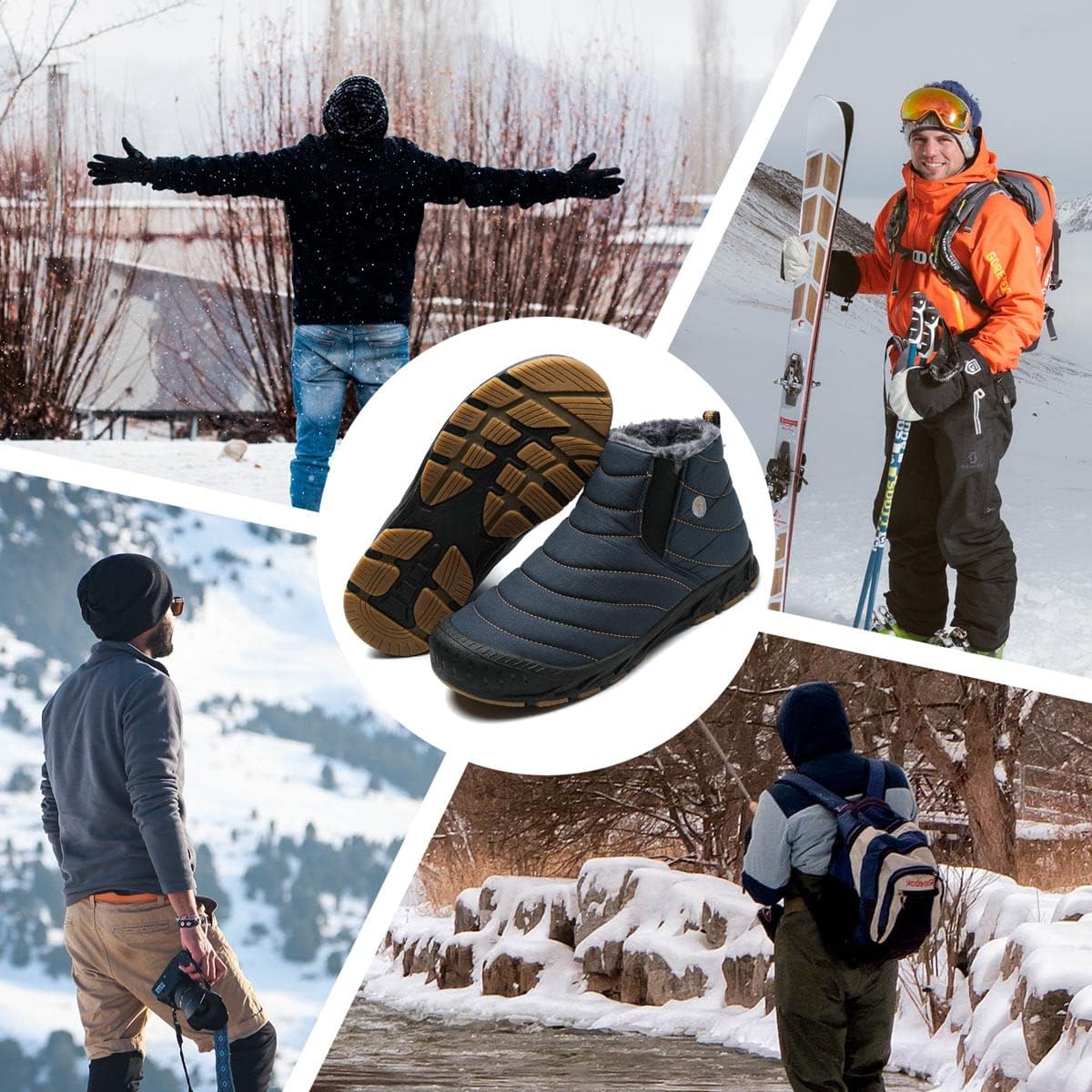Unisex Snow Boots Winter Warm Ankle Booties Slip On Outdoor Fur Lined Winter Shoes for Men Women