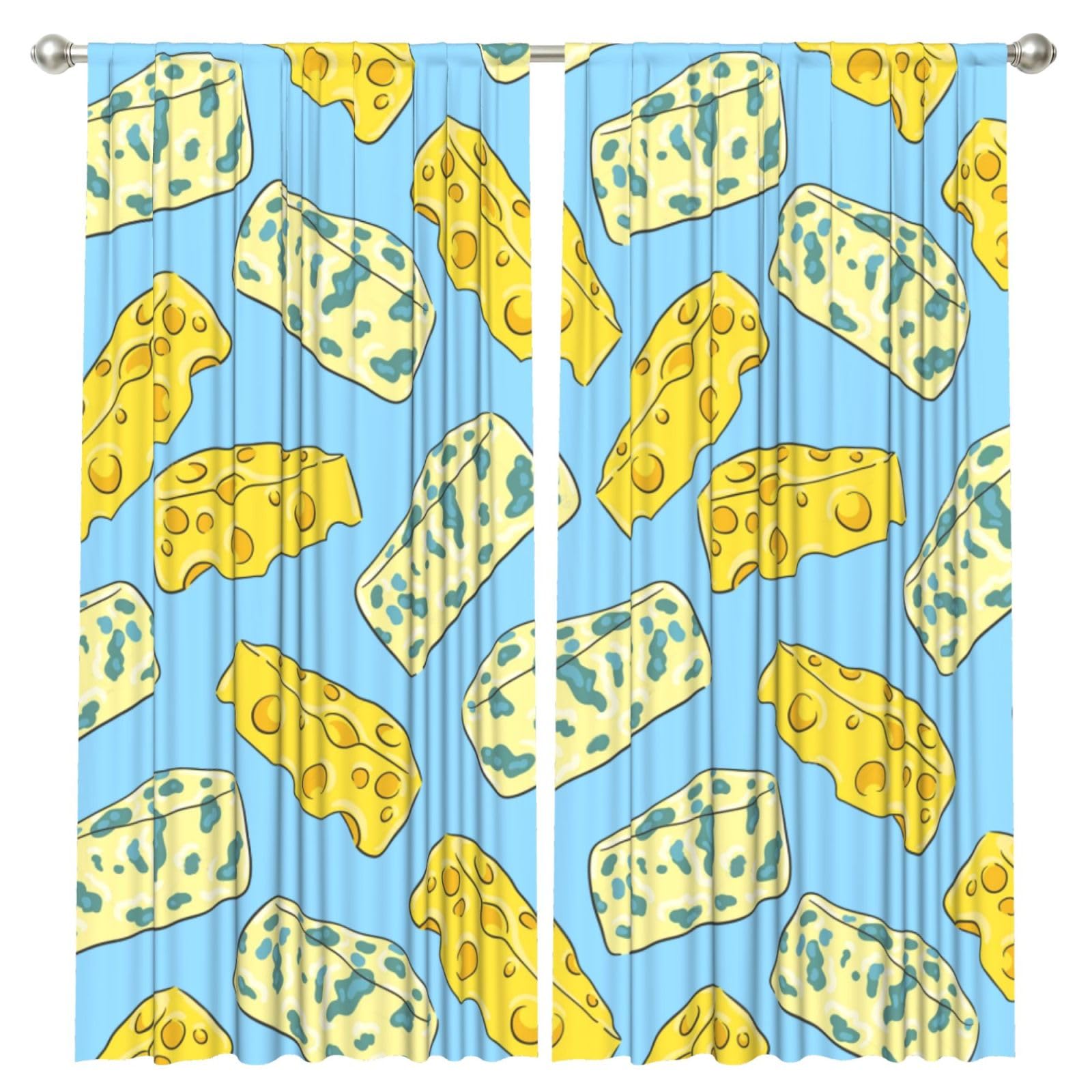 InOmak Cheese And Blue Cheese, 2 Panels Window Curtains 52 x 84 Inch Blackout Curtains for Living Room Bedroom