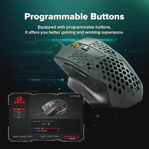 Miniatura 5 de Redragon Ratón inalámbrico para juegos, mouse ergonómico de 16000 DPI con llave de fuego rápido, 9 botones macro, capacidad de alimentación duradera