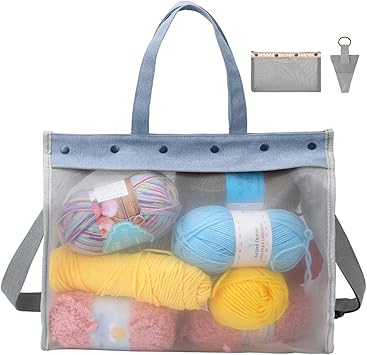 Knitting Bag Large Yarn Storage Organizer,Crochet Bags and Totes,Yarn Bags for Crocheting,Crochet Storage Bags for Crochet Hooks,Knitting Needles,Knit Bags for Crochet Lovers,Mothers Day GiftGrey