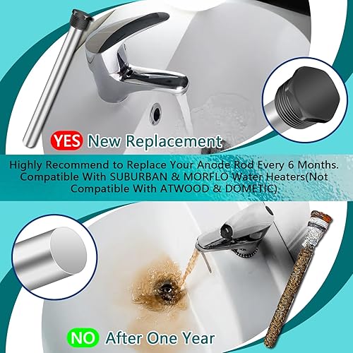 Miniatura 4 de Boltigen Kit de 6 varillas de ánodo para calentador de agua para autocaravana, varilla de magnesio NPT de 9.25 pulgadas de largo x 34 pulgadas con