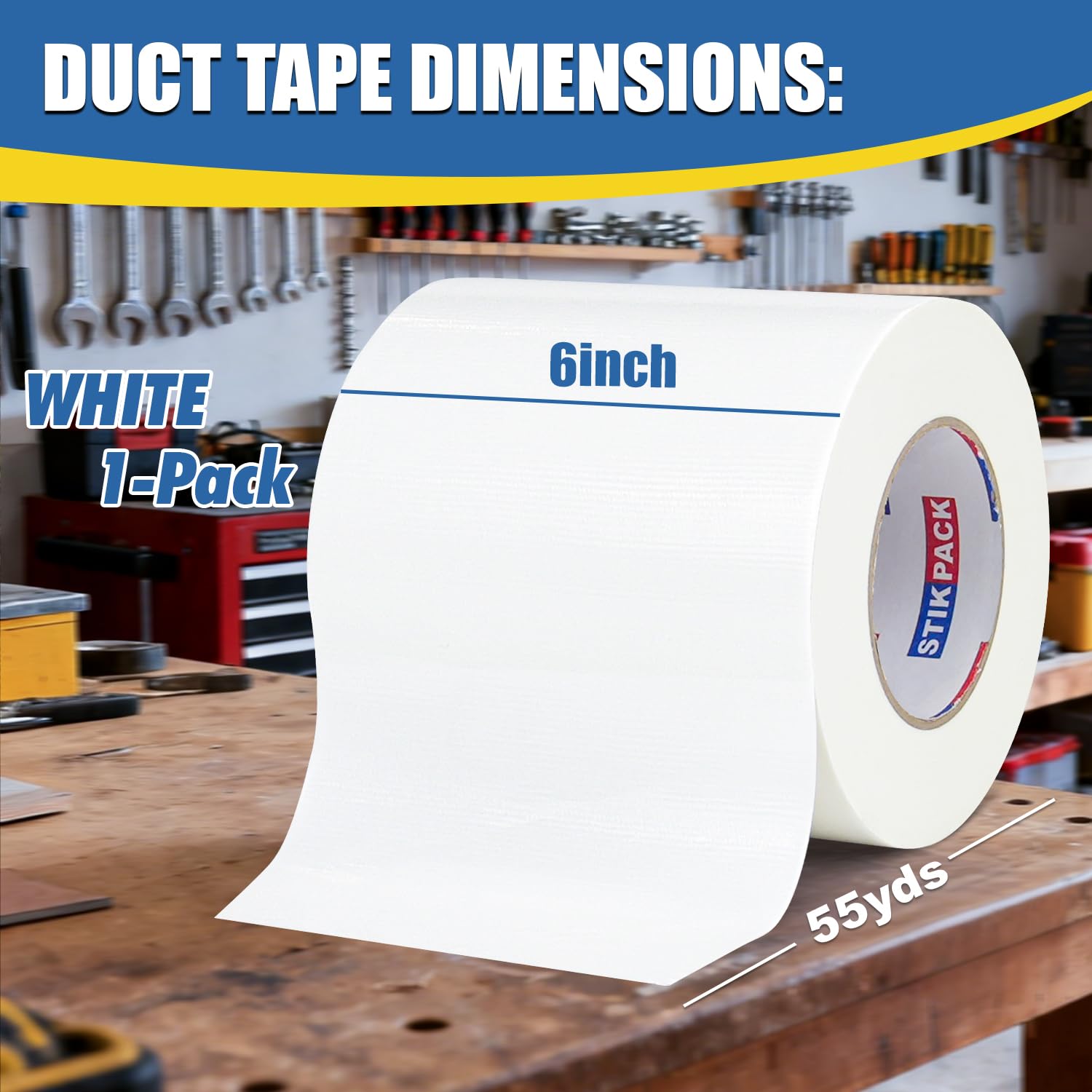 Wide Duct Tape 6 inch, Industrial Grade White Duct Tape 6 inches x 55 Yards (165 ft), 9 Mil Heavy-Duty, Waterproof, UV Resistant for Crafts & Home Improvement