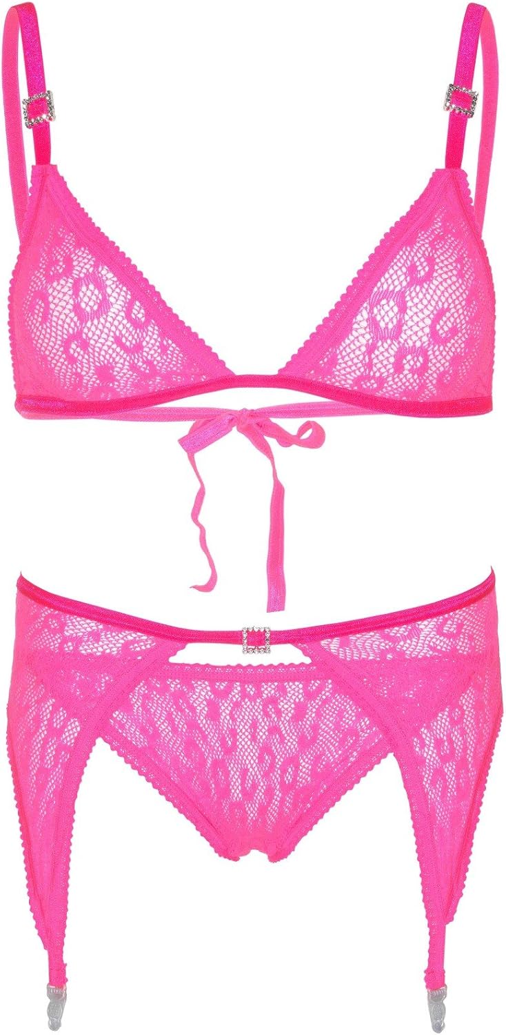 Leg Avenue Women's Leopard Lace Bra Garter Belt and Brazilian Panty Set