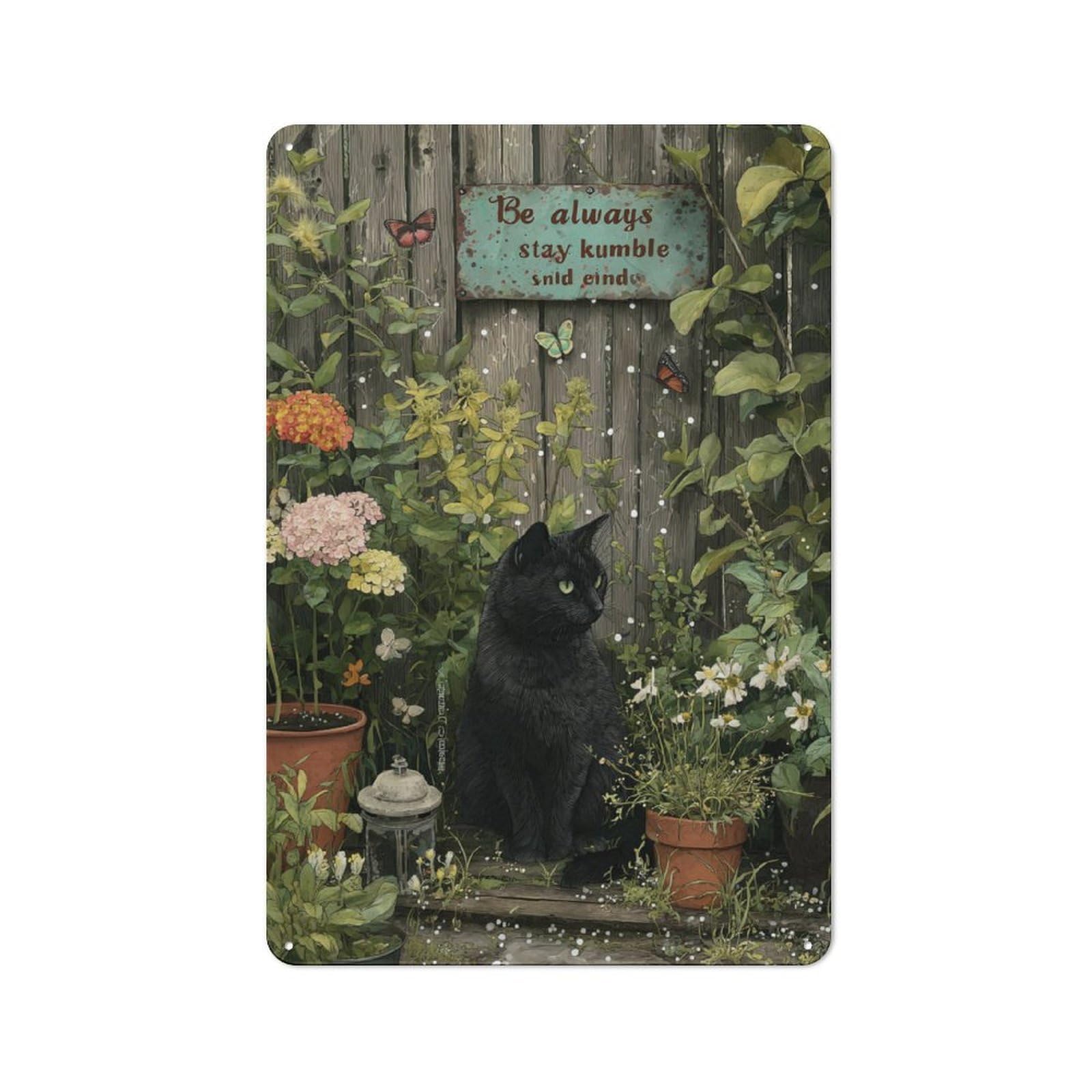 Junmoney Whiskered Serenity In Bloom Retro Tin Sign 30X20cm For Workshop Wall, For Collectors Of Retro Metal Wall Decor