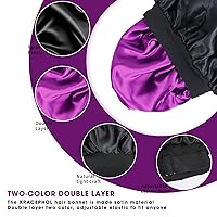 Vista 8 de Gorro de seda para dormir de doble capa de satén ajustable para mujeres negras, gorro de dormir reversible para cabello rizado (negro)