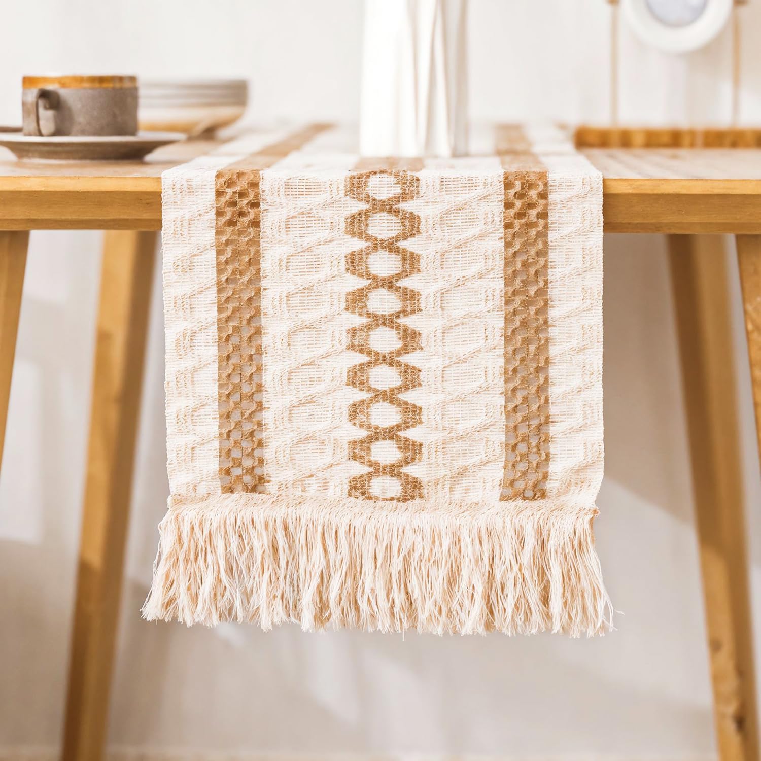 KINBOSD Boho Table Runner Cotton Linen Rustic Farmhouse
