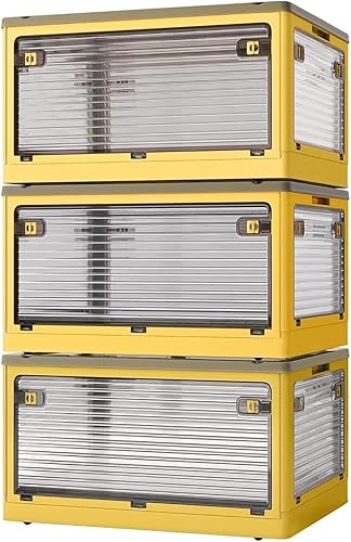 Miniatura 8 de Paquete de 3 contenedores de almacenamiento apilables, organizadores de clóset de 50 litros con 3 tapas, ruedas, cajones, caja plegable y colapsable