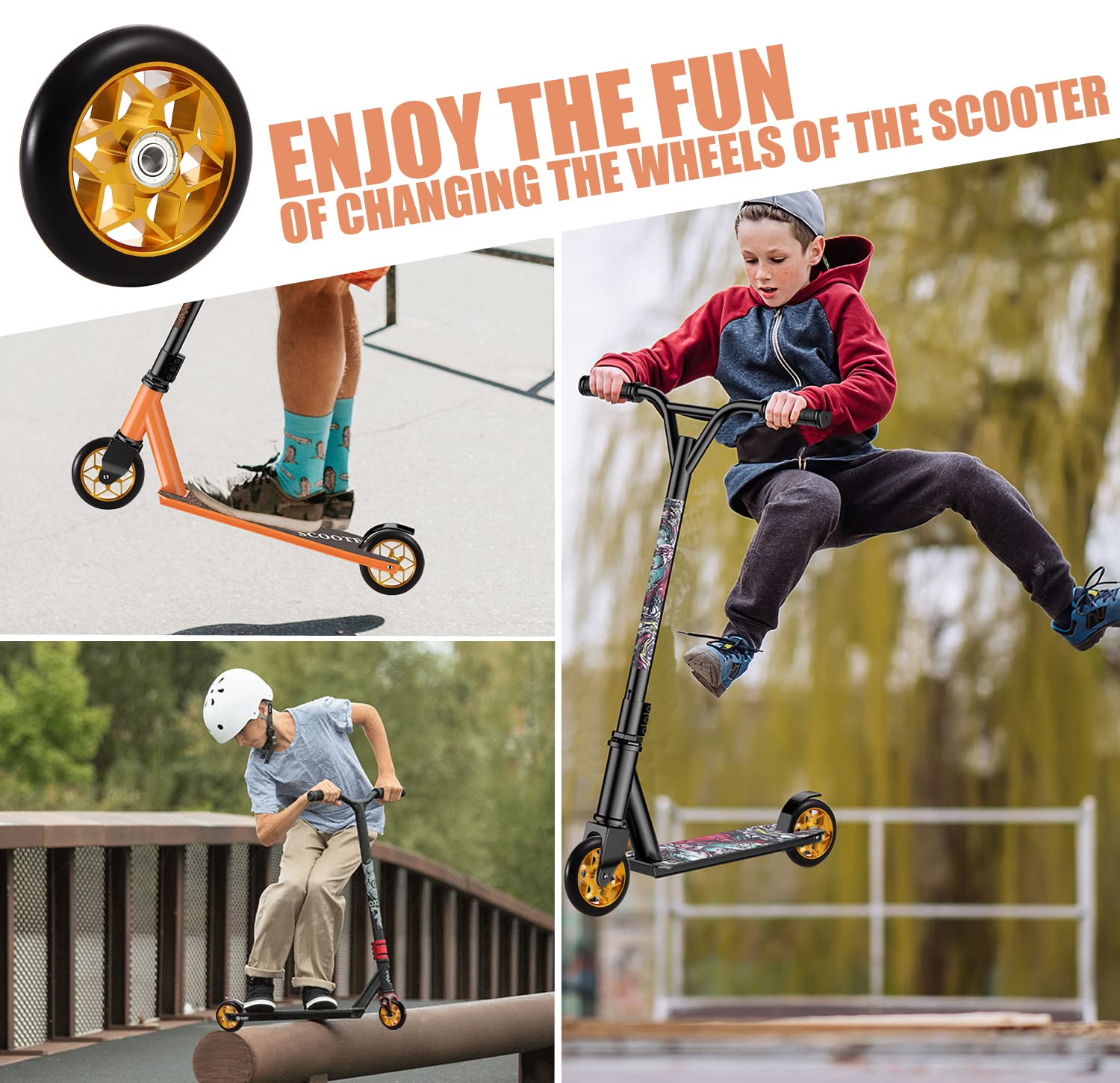 Ruote per Monopattino Freestyle 110mm, Stunt Scooter Wheels 110 mm, Rotelle per Monopattino Freestyle Oro, con Cuscinetti ABEC-9, Compatibile con Hikole Fuzion Z250 Albott TBF BoldCube Land Surfer